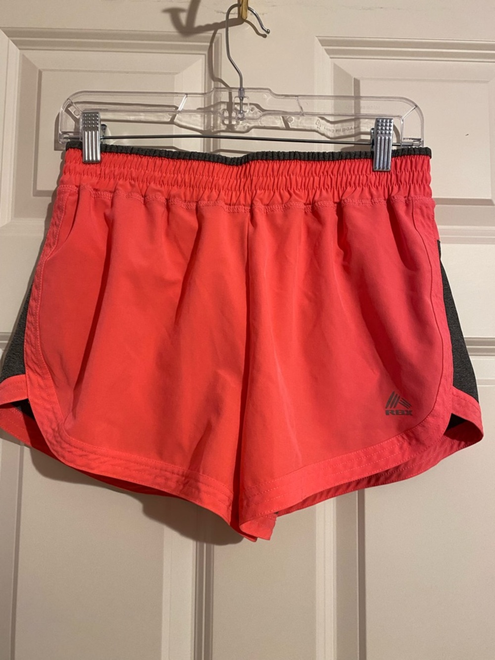 RBX Performance athletic hot pink gray colorblock shorts, womens size medium